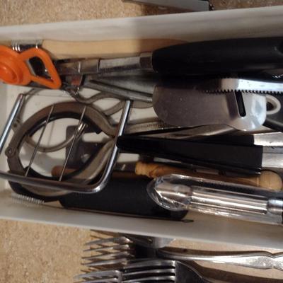 Collection of Stainless Flatware and Kitchen Utensils