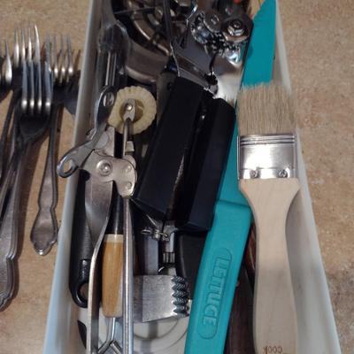 Collection of Stainless Flatware and Kitchen Utensils