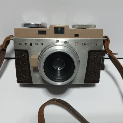 Vintage Argus C-Twenty 35mm camera with case and some film and flash extension
