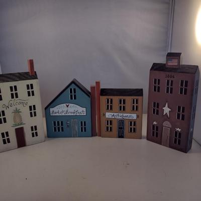 Four Bob Huffman Signed Folk Art Primitive Buildings