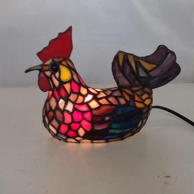 Stained Glass Rooster Design Lamp- Approx 8" Long, 6 1/4" Tall