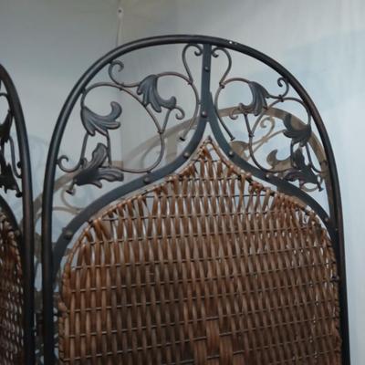 Nice Wicker and iron three Panel folding Room Divider