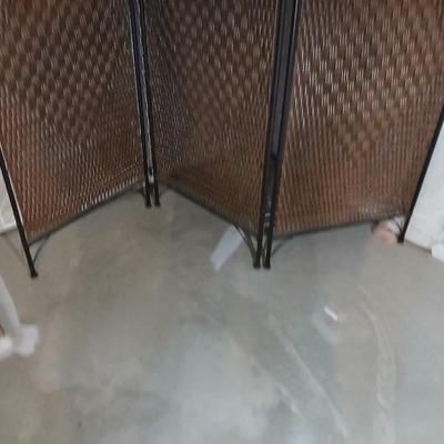 Nice Wicker and iron three Panel folding Room Divider
