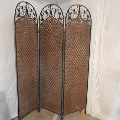 Nice Wicker and iron three Panel folding Room Divider