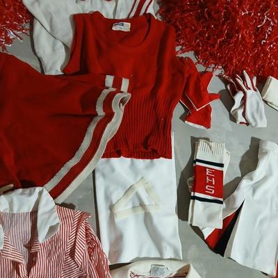 Vintage 1980's Eaton, Colorado High School Cheer outfits - skirts - shirts - pompoms - and more
