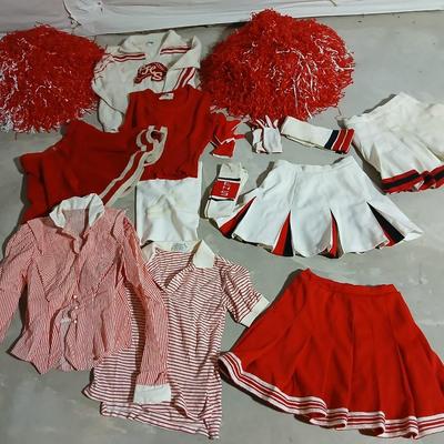 Vintage 1980's Eaton, Colorado High School Cheer outfits - skirts - shirts - pompoms - and more