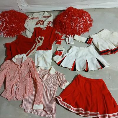 Vintage 1980's Eaton, Colorado High School Cheer outfits - skirts - shirts - pompoms - and more