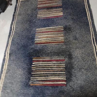Jewel Stripes designed Navy blue 5'3" x 7'7" Area rug