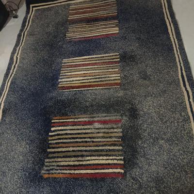 Jewel Stripes designed Navy blue 5'3" x 7'7" Area rug