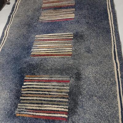 Jewel Stripes designed Navy blue 5'3" x 7'7" Area rug