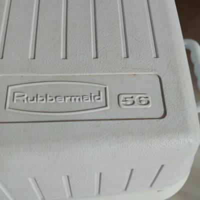 Rubbermaid 56 cooler with Panda bear umbrella and vintage metal Coleman water dispenser