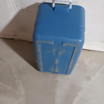 Rubbermaid 56 cooler with Panda bear umbrella and vintage metal Coleman water dispenser