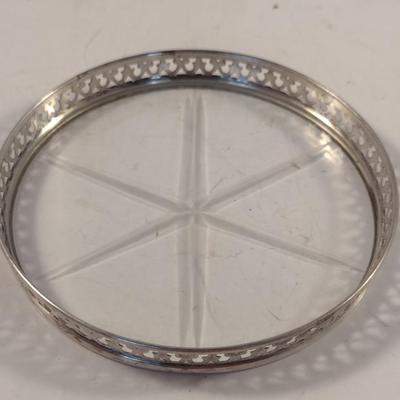 One Dozen Antique Sterling Silver and Glass Beverage Coasters- Approx 3" in Diameter