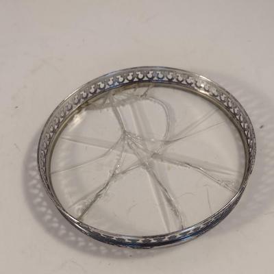One Dozen Antique Sterling Silver and Glass Beverage Coasters- Approx 3" in Diameter