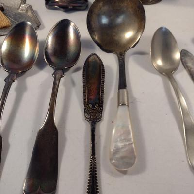 Assorted Metal Table Ware- Teapot, Flatware, Crumb Tray