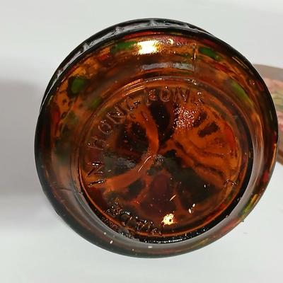 Vintage Amber glass-Stained Glass Style Oil Lamp with fuel and a hand painted original wooden artwork