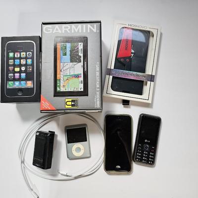 Assortment of small electronics - Garmin - Apple phones - Lg phone - Pager - Ipod and more
