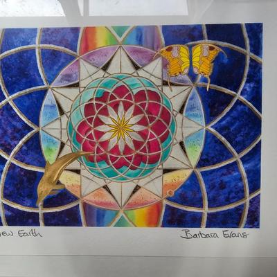 Framed original artwork of Barbara Evans "New Earth" and "Shift of the Ages" Crystal wings healing art