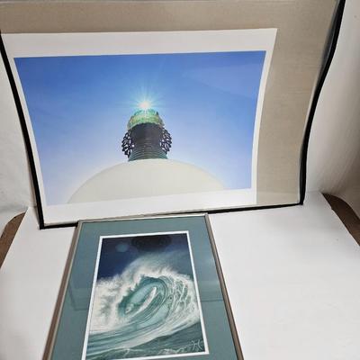 Framed Fish artwork and a collection of seashells and coral and more