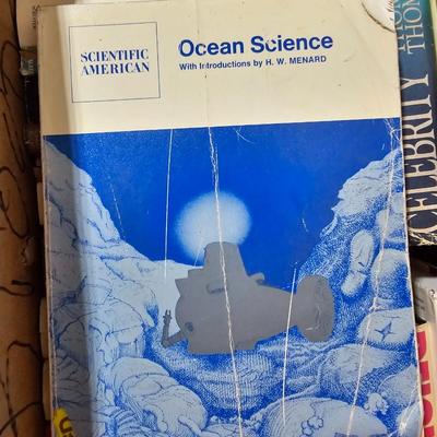 A large box of mostly hard-back books