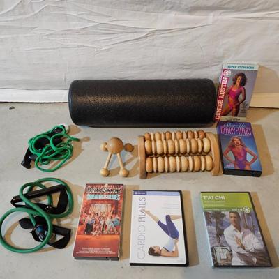 Excercise / stretching and massaging tools with fitness dvd's