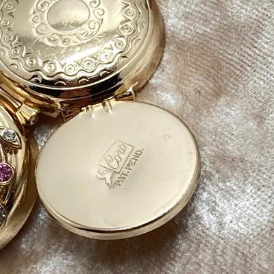 LOT 311: Vintage Jewelry - Larex Swiss Wind-up Necklace Watch, Coro Locket Brooch / Pin and Earrings