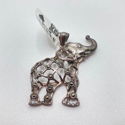 LOT 312: Sterling Silver and Marcasite Jewelry - Elephant Pendant Tw 6.71g and Manleigh Monogrammed Tie Clip