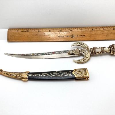 LOT 317: Vintage Spain Jeweled Dagger / Letter Opener with Sheath and Two Pair of Germany Decorative Scissors