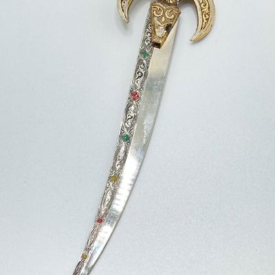 LOT 317: Vintage Spain Jeweled Dagger / Letter Opener with Sheath and Two Pair of Germany Decorative Scissors