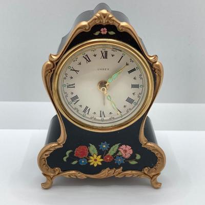 LOT 318: Vintage Uhrex Desk Clock with Collection of Gold Tone and Silver Tone Necklaces