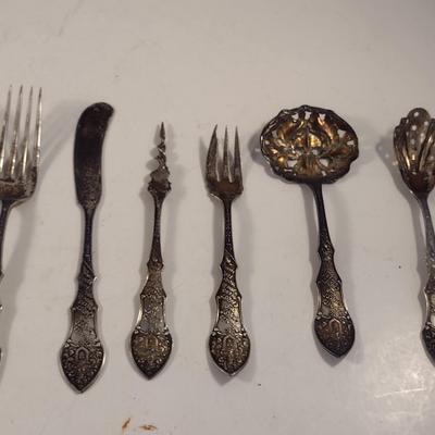 C. 1887 Antique Linnet by Shiebler Sterling Silver Six Piece Flatware Set