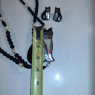 Cat Design Necklace and Earring Set