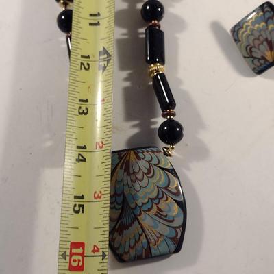 Chunky Black Lacquer Necklace and Earring Set