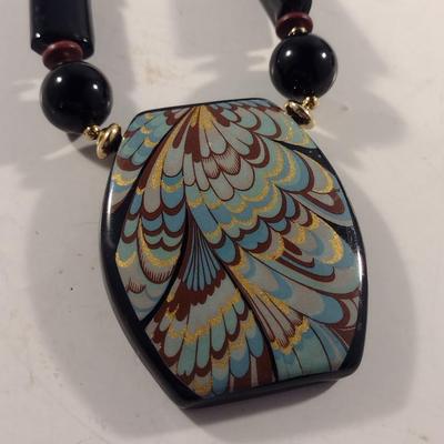 Chunky Black Lacquer Necklace and Earring Set