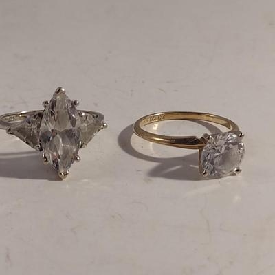 Pair of Diamonique Cubic Zirconia Rings Mounted in 14 Karat Gold- One White Gold, One Yellow Gold- Size 7