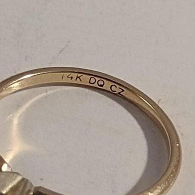 Pair of Diamonique Cubic Zirconia Rings Mounted in 14 Karat Gold- One White Gold, One Yellow Gold- Size 7