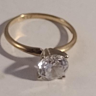 Pair of Diamonique Cubic Zirconia Rings Mounted in 14 Karat Gold- One White Gold, One Yellow Gold- Size 7