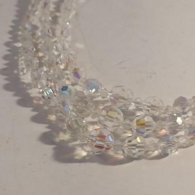 Triple Strand Graduated Bead Aurora Borealis Necklace- Approx 16 1/2" Long