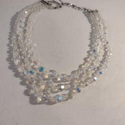 Triple Strand Graduated Bead Aurora Borealis Necklace- Approx 16 1/2" Long