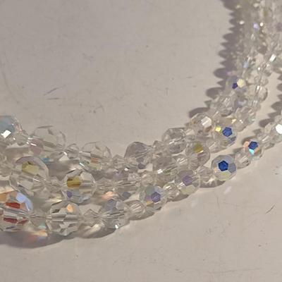 Triple Strand Graduated Bead Aurora Borealis Necklace- Approx 16 1/2" Long