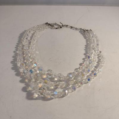 Triple Strand Graduated Bead Aurora Borealis Necklace- Approx 16 1/2" Long