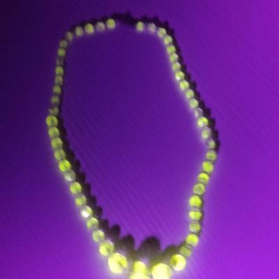 Vintage Uranium Glass Graduated Faceted Bead Necklace- Approx 17" Long
