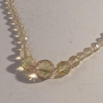 Vintage Uranium Glass Graduated Faceted Bead Necklace- Approx 17" Long