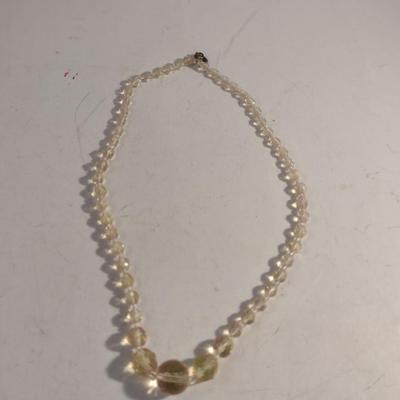Vintage Uranium Glass Graduated Faceted Bead Necklace- Approx 17" Long