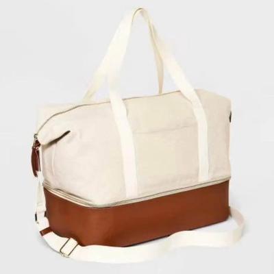 Target Universal Thread Easy Go Double Handle Weekender Bag in Ivory & Cognac Faux Leather