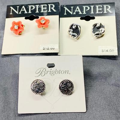 Lot 299J: Collection of Post Pierced Earrings by Trifari, Monet, Napier and More 14 Pairs All on Original Backings