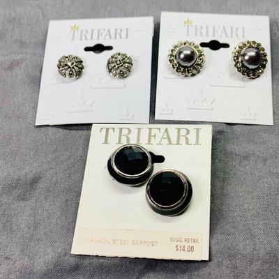 Lot 299J: Collection of Post Pierced Earrings by Trifari, Monet, Napier and More 14 Pairs All on Original Backings