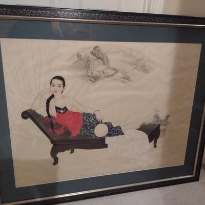 Large, Asian Design Art- Framed Under Glass- Approx 52" x 42"
