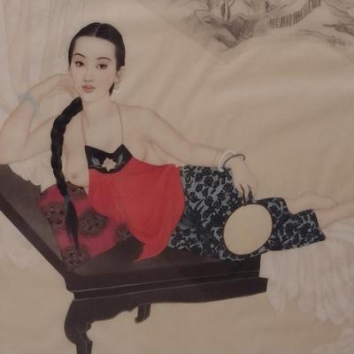 Large, Asian Design Art- Framed Under Glass- Approx 52" x 42"