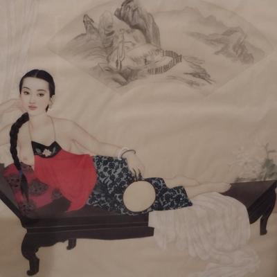 Large, Asian Design Art- Framed Under Glass- Approx 52" x 42"